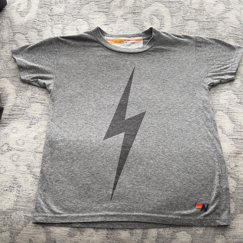 Boys Aviator Nation Gray Kids T-Shirt with Lightning Bolt